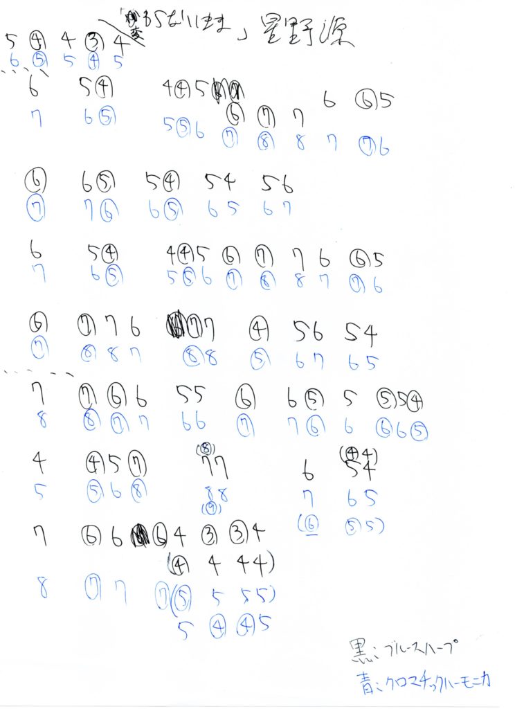 星野源 ～変わらないまま～ ☆超 手書き☆ ハーモニカ楽譜（ブルースハープ＆クロマチックハーモニカ）