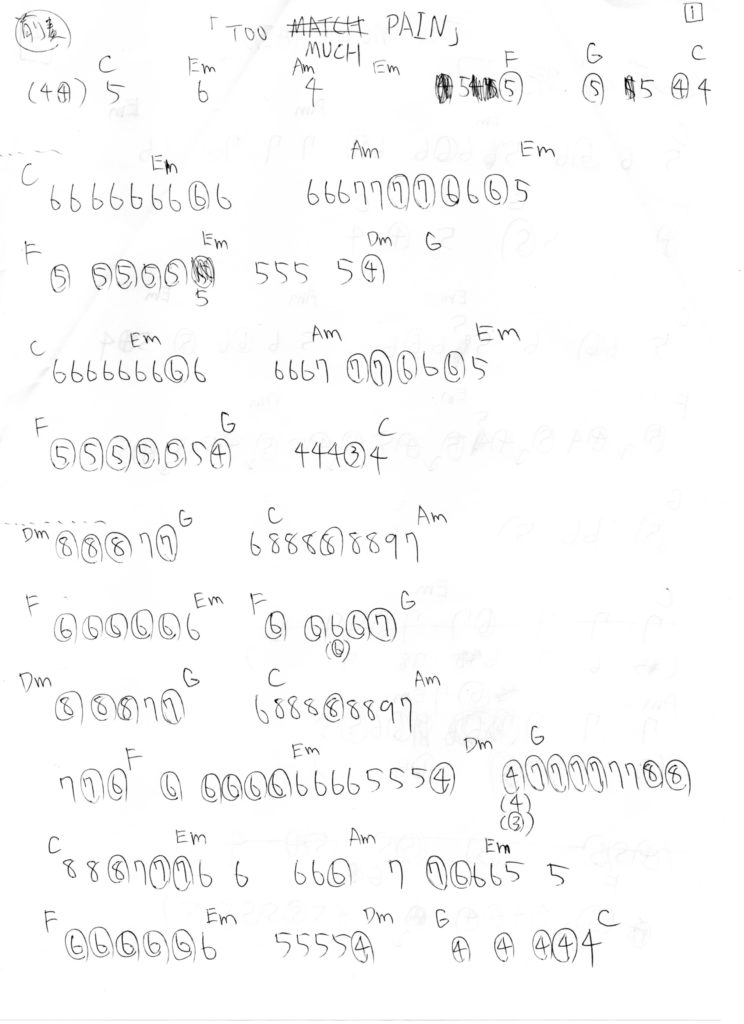 TOO MUCH PAIN (ブルーハーツ)の ☆超☆手書きハーモニカ譜☆ THE BLUE HEARTS