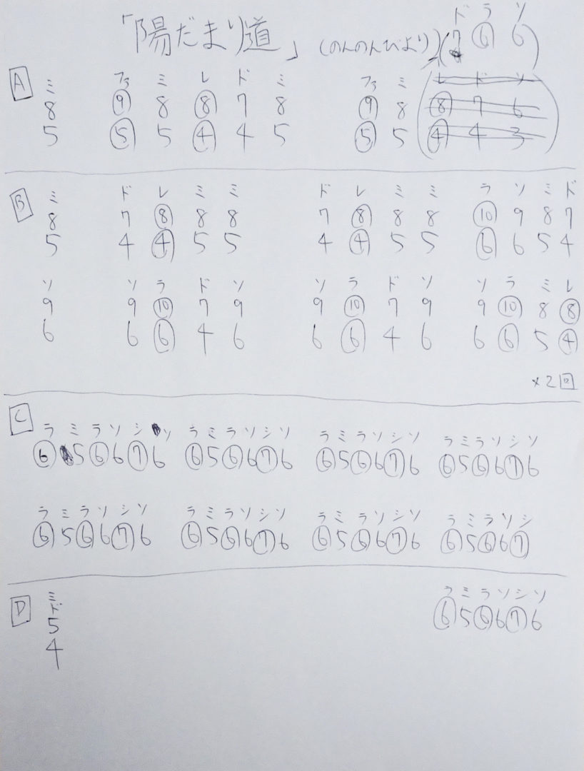 【陽だまり道】（のんのんびより）☆超手書き☆ ハーモニカ ドレミ楽譜（ブルースハープ）