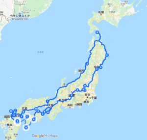 フリードスパイクで約1ヶ月かけて車中泊しながら本州をほぼ1周したルートの記録